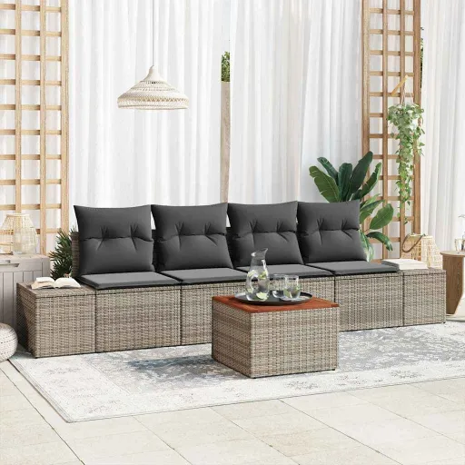 Conjunto de Sofá de Jardim   Cinzeto Vime PE (5 pcs)