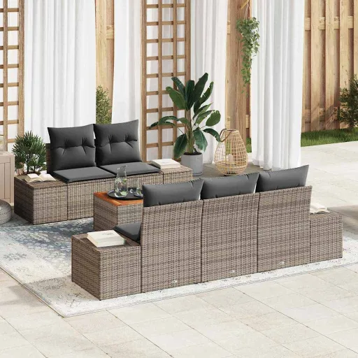 Conjunto de Sofá de Jardim   Cinzeto Vime PE (6 pcs)
