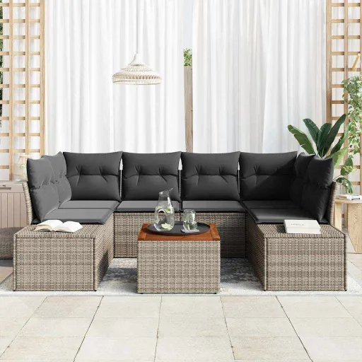 Conjunto de Sofá de Jardim   Cinzeto Vime PE (7 pcs)
