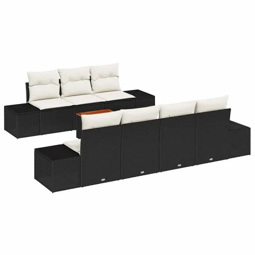 Conjunto de Sofá de Jardim   Preto e Creme Vime PE (8 pcs)