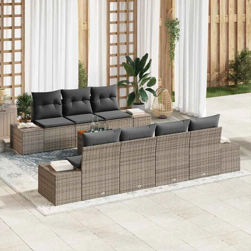 Conjunto de Sofá de Jardim   Cinzeto Vime PE (8 pcs)