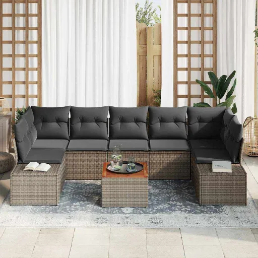 Conjunto de Sofá de Jardim   Cinzeto Vime PE (8 pcs)