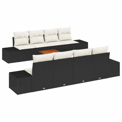 Conjunto de Sofá de Jardim   Preto e Creme Vime PE (9 pcs)