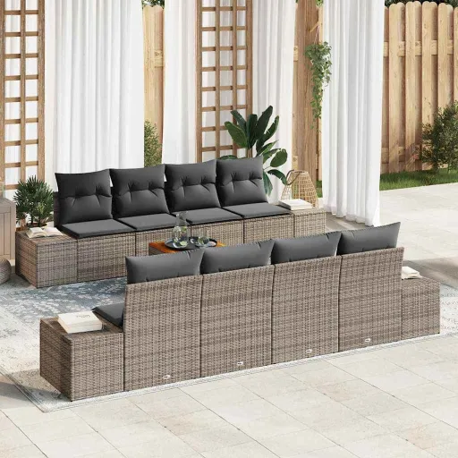 Conjunto de Sofá de Jardim   Cinzeto Vime PE (9 pcs)