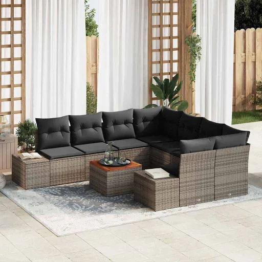 Conjunto de Sofá de Jardim   Cinzeto Vime PE (9 pcs)