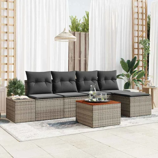 Conjunto de Sofá de Jardim   Cinzeto Vime PE (6 pcs)