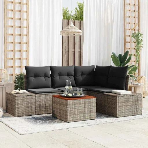 Conjunto de Sofá de Jardim   Cinzeto Vime PE (5 pcs)