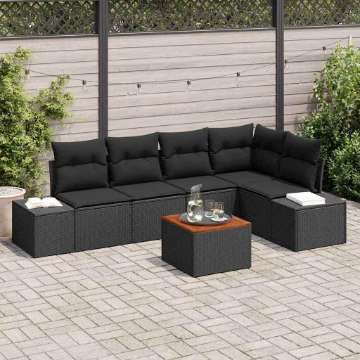 Conjunto de Sofá de Jardim   Preto Vime PE (6 pcs)