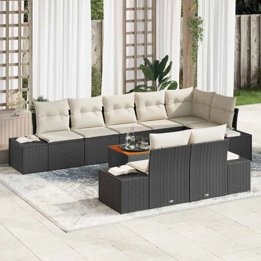 Conjunto de Sofá de Jardim   Preto e Branco (9 pcs)