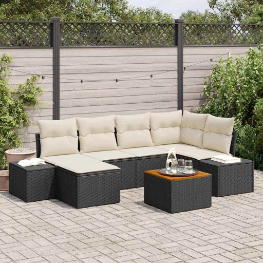 Conjunto de Sofá de Jardim   Preto e Branco (7 pcs)
