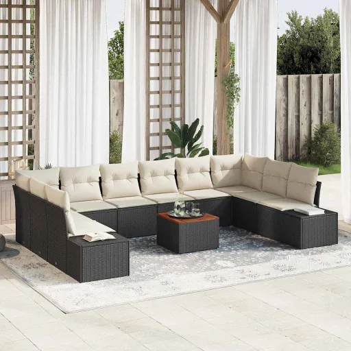 Conjunto de Sofá de Jardim   Preto e Branco (11 pcs)