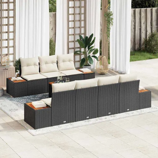 Conjunto de Sofá de Jardim   Preto Rattan Sintético (8 pcs)