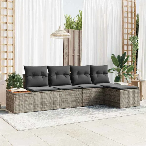 Conjunto de Sofá de Jardim   Cinzeto Polirattan (6 pcs)
