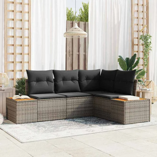Conjunto de Sofá de Jardim   Cinzeto Polirattan (4 pcs)