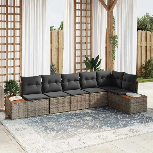 Conjunto de Sofá de Jardim   Cinzeto Polirattan (6 pcs)