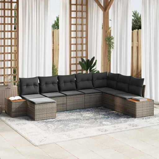 Conjunto de Sofá de Jardim   Cinzeto Polirattan (9 pcs)