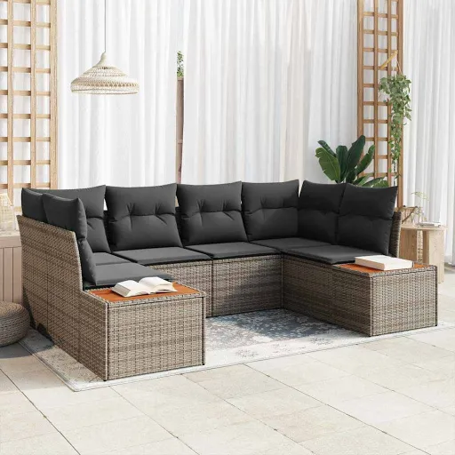 Conjunto de Sofá de Jardim   Cinzeto Polirattan (6 pcs)