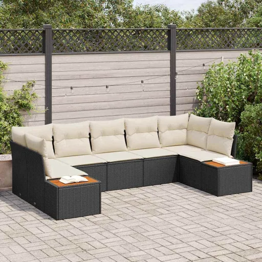 Conjunto de Sofá de Jardim   Preto e Creme Polirattan (7 pcs)