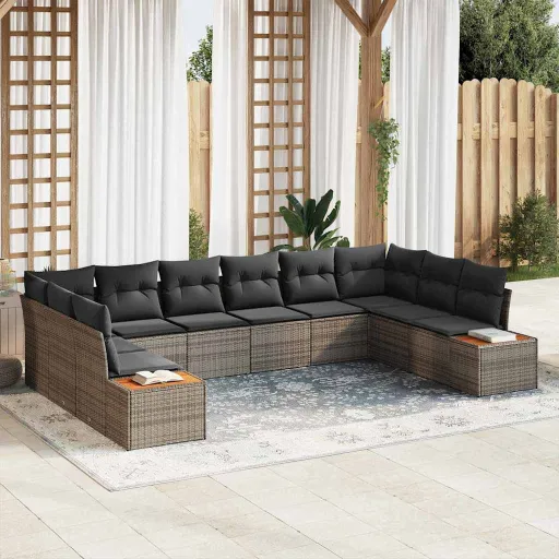 Conjunto de Sofá de Jardim   Cinzeto Polirattan (10 pcs)