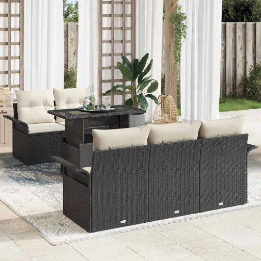 Conjunto de Sofá de Jardim   Preto Rattan de Polipropileno (6 pcs)