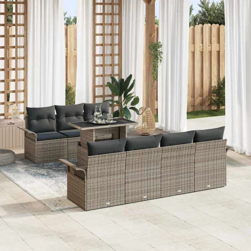 Conjunto de Sofá de Jardim com Almofada   Cinzeto (8 pcs)