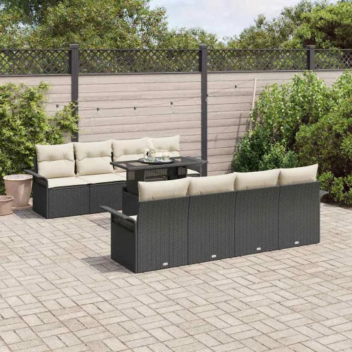 Conjunto de Sofá de Jardim   Preto Rattan Sintético (9 pcs)