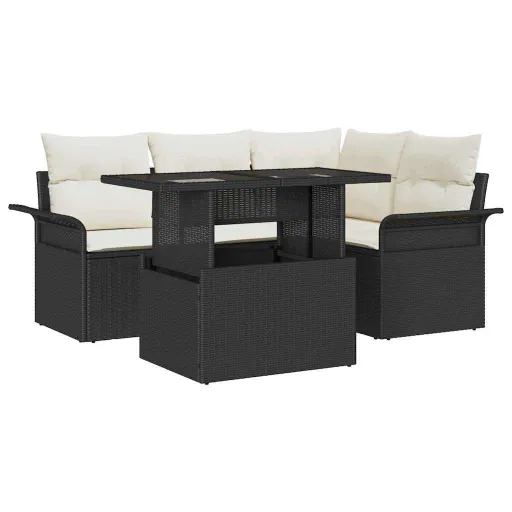 Conjunto de Sofá de Jardim   Preto Rattan de Polipropileno (5 pcs)