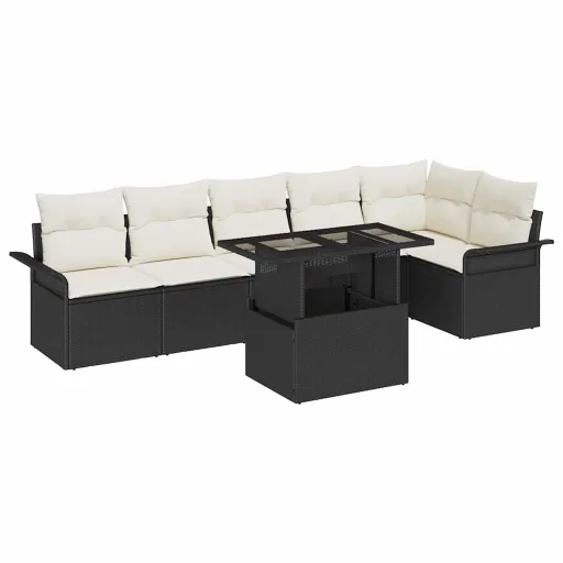 Conjunto de Sofá de Jardim   Preto Rattan Sintético (7 pcs)