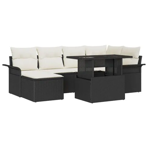 Conjunto de Sofá de Jardim   Preto Rattan Sintético (7 pcs)