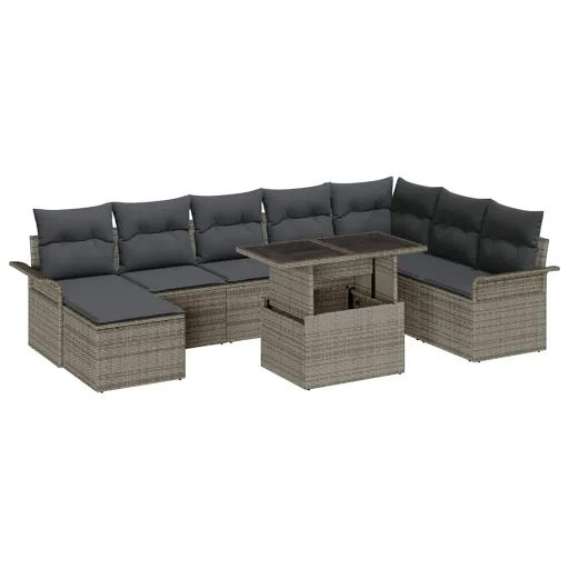 Conjunto de Sofá de Jardim com Almofada   Cinzeto (9 pcs)