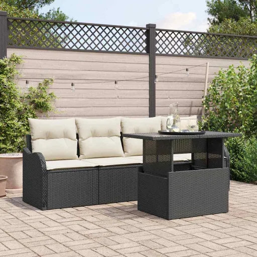 Conjunto de Sofá de Jardim   Preto Rattan de Polipropileno (5 pcs)
