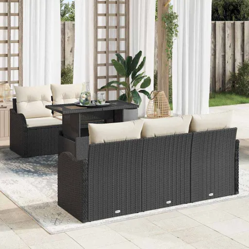 Conjunto de Sofá de Jardim   Preto Rattan de Polipropileno (6 pcs)