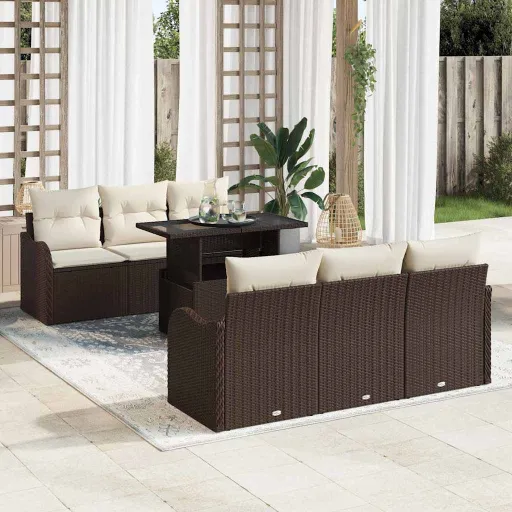 Conjunto de Sofá de Jardim   Castanho Rattan Sintético (7 pcs)