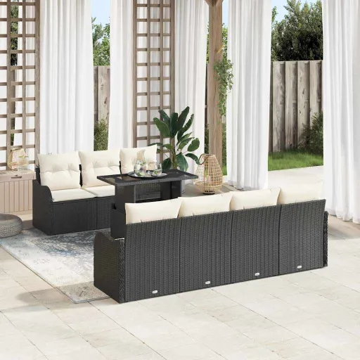 Conjunto de Sofá de Jardim   Preto Rattan de Polipropileno (8 pcs)