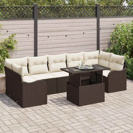 Conjunto de Sofá de Jardim   Castanho Rattan Sintético (8 pcs)