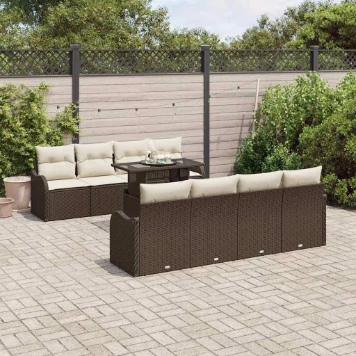 Conjunto de Sofá de Jardim   Castanho Rattan Sintético (9 pcs)
