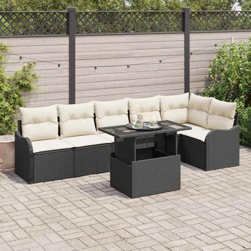 Conjunto de Sofá de Jardim   Preto Rattan de Polipropileno (7 pcs)