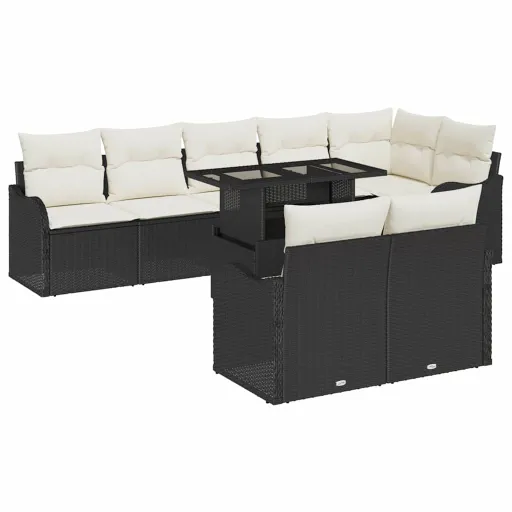 Conjunto de Sofá de Jardim   Preto Rattan de Polipropileno (9 pcs)
