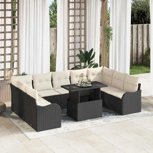 Conjunto de Sofá de Jardim   Preto Rattan de Polipropileno (10 pcs)