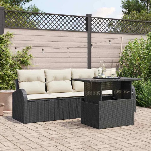 Conjunto de Sofá de Jardim   Preto Rattan de Polipropileno (5 pcs)