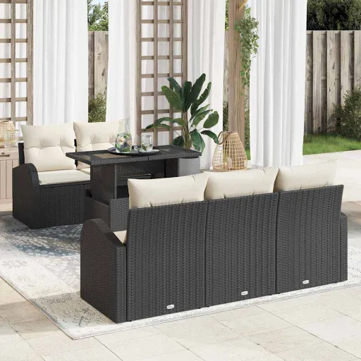 Conjunto de Sofá de Jardim   Preto Rattan de Polipropileno (6 pcs)