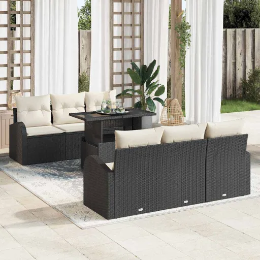 Conjunto de Sofá de Jardim   Preto Rattan de Polipropileno (7 pcs)