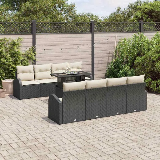 Conjunto de Sofá de Jardim   Preto Rattan de Polipropileno (9 pcs)