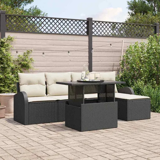 Conjunto de Sofá de Jardim   Preto Rattan Sintético (6 pcs)