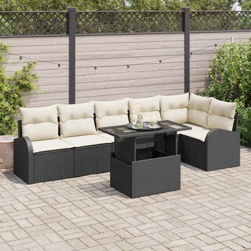 Conjunto de Sofá de Jardim   Preto Rattan Sintético (7 pcs)
