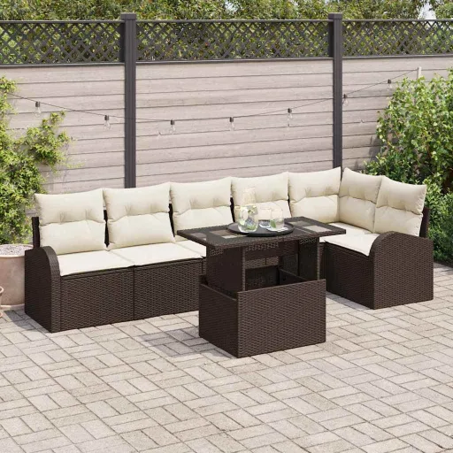 Conjunto de Sofá de Jardim   Castanho Rattan Sintético (7 pcs)