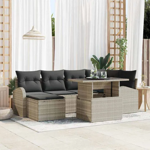 Conjunto de Sofá de Jardim   Cinzento-Claro (7 pcs)