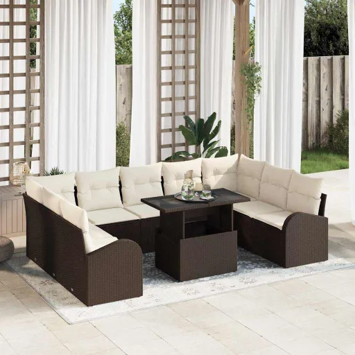 Conjunto de Sofá de Jardim   Castanho Rattan Sintético (10 pcs)