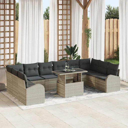 Conjunto de Sofá de Jardim   Cinzento-Claro (11 pcs)