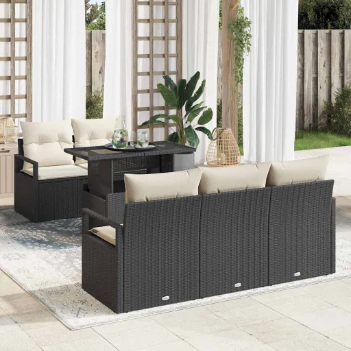 Conjunto de Sofá de Jardim   Preto Rattan Sintético (6 pcs)